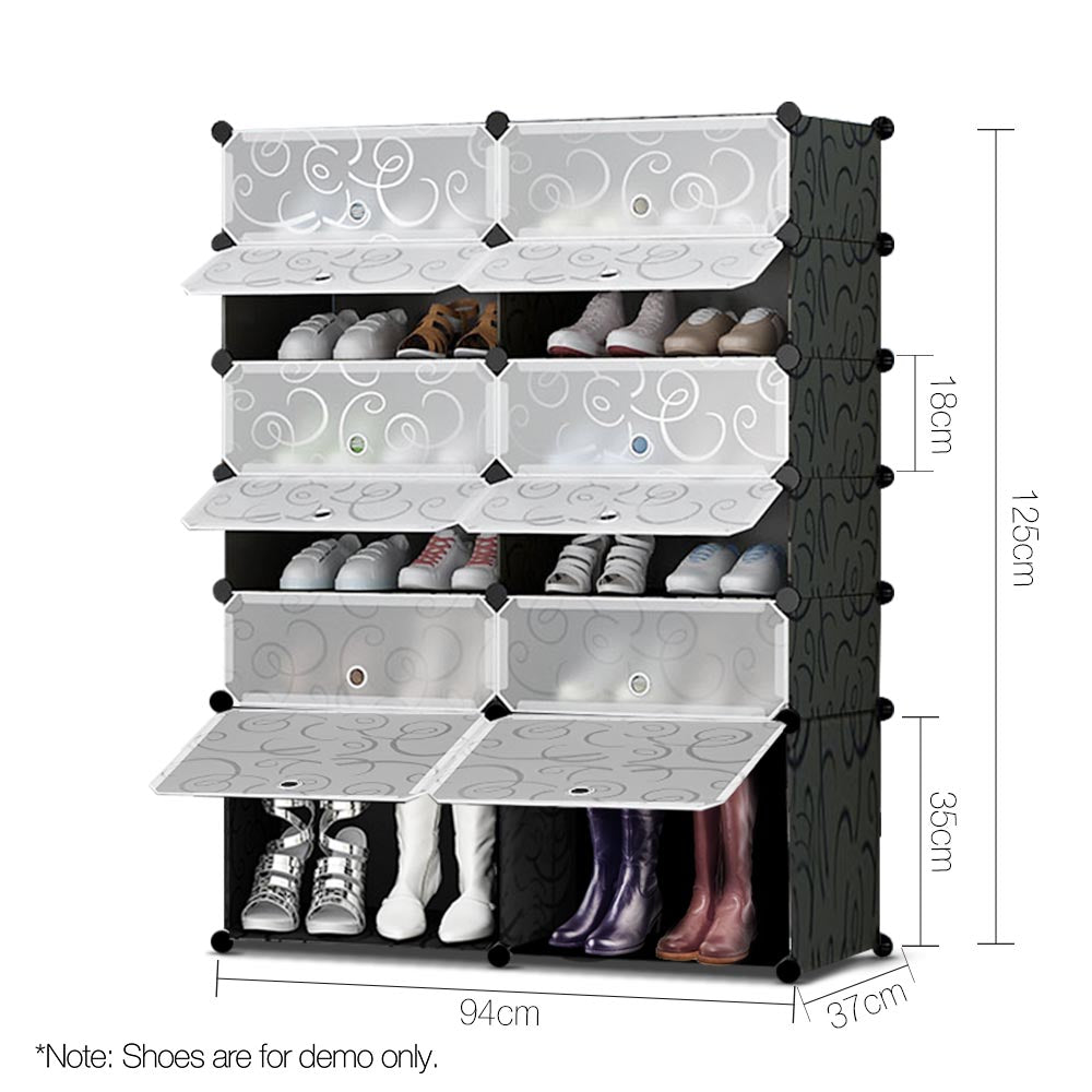 12 Cube Stackable Shoe Rack Storage Cabinet - Black & White