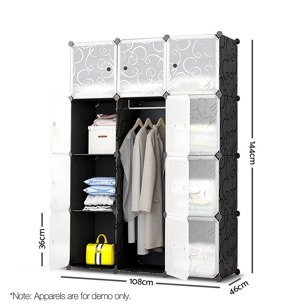 12 Cube Portable Storage Cabinet Wardrobe - Black