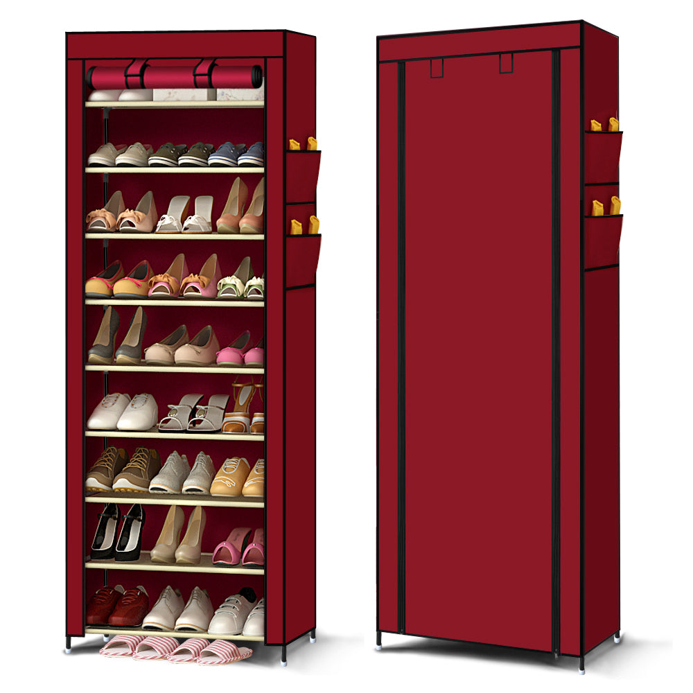 10 Tier Shoes Cabinet With Cover Burgundy