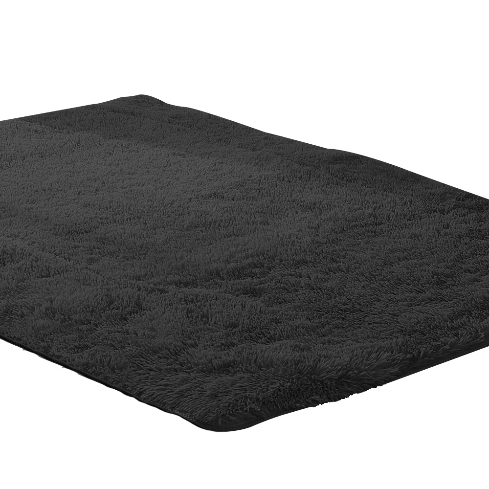 New Designer Shaggy Floor Confetti Rug Black 80x120cm