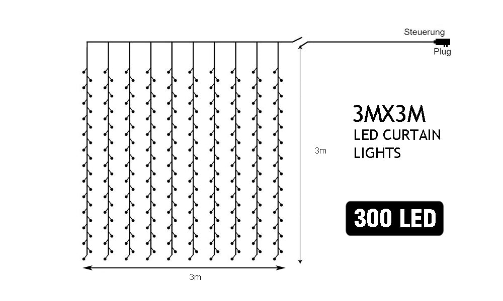 Led Curtain Lights Indoor Outdoor 3x3m (300led)