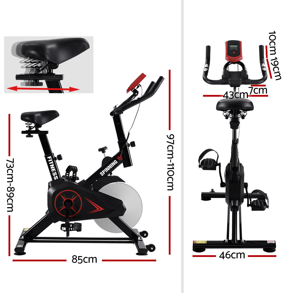Spin Exercise Bike Flywheel Fitness Commercial Home Workout Gym Phone Holder Black