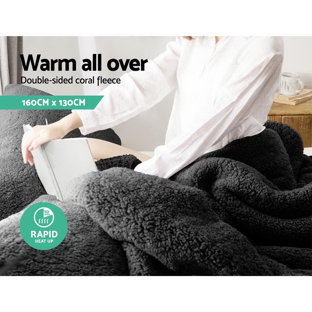 Giselle Bedding Electric Heated Throw Rug Washable Fleece Snuggle Blanket Charcoal
