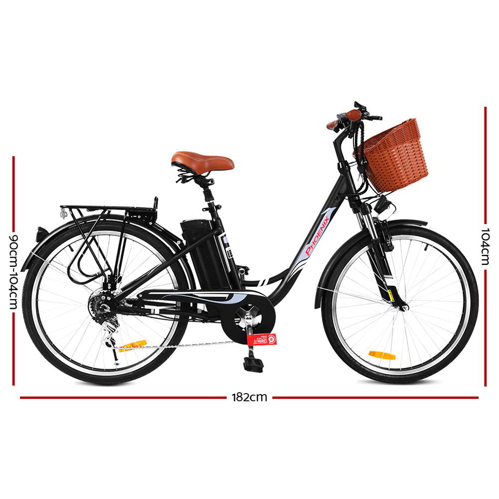 Phoenix 26" Electric Bike eBike e-Bike Bicycle City Battery Motorized with Basket Black