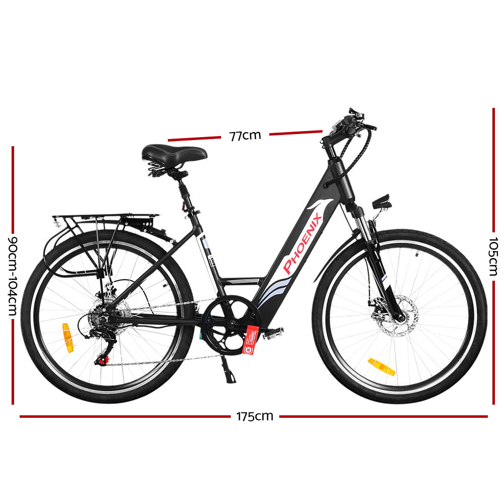 Phoenix 26” Electric Bike eBike e-Bike Mountain Bicycle City Battery Motorized Black