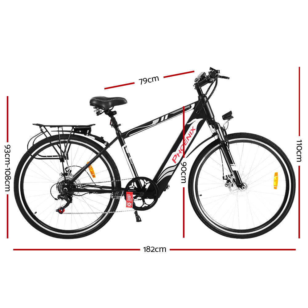 Phoenix 27" Electric Bike eBike e-Bike Mountain Bicycle City Battery Motorized Black