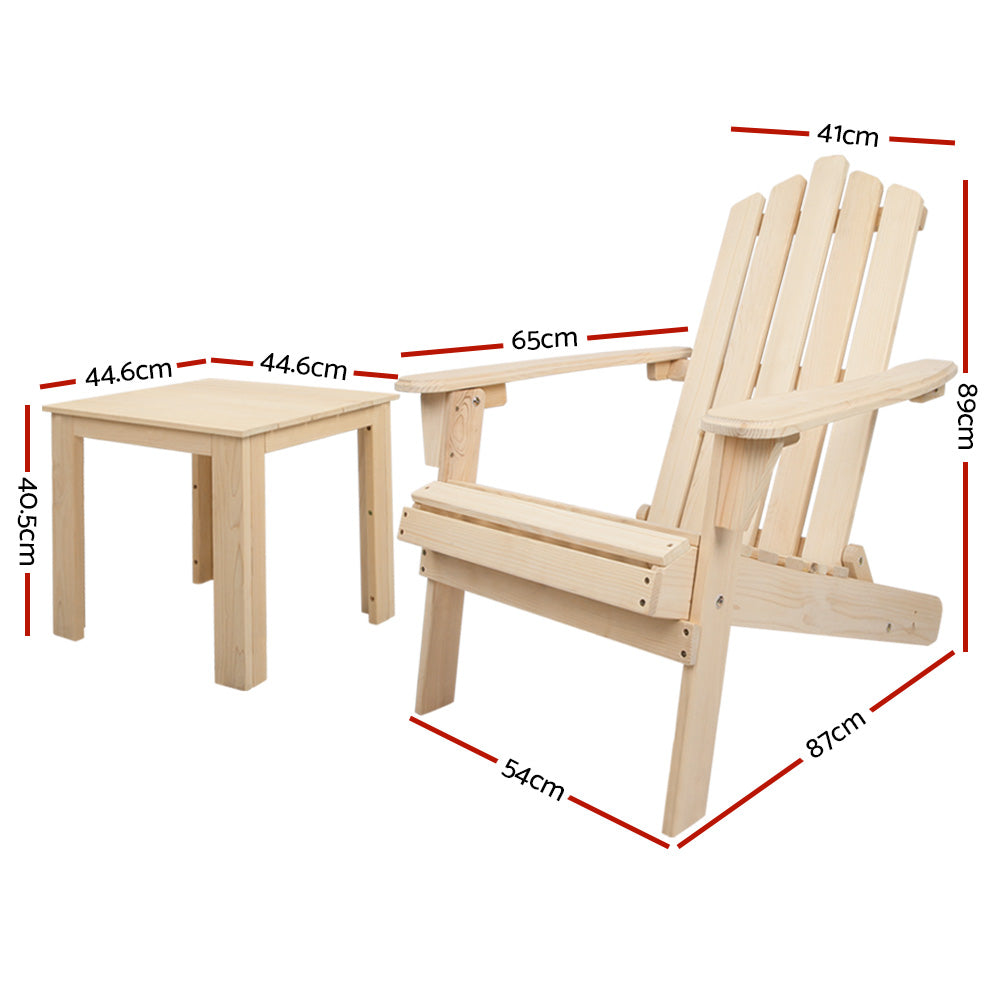 Gardeon 3 Piece Wooden Outdoor Beach Chair and Table Set