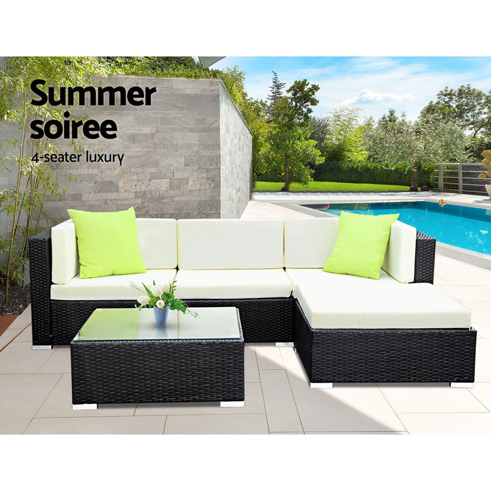 Gardeon 5PC Sofa Set with Storage Cover Outdoor Furniture Wicker