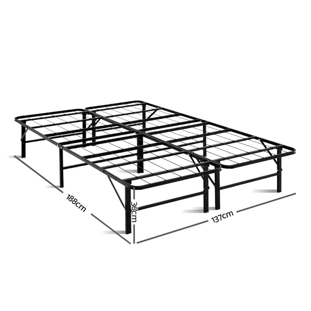 Artiss Foldable Double Metal Bed Frame - Black