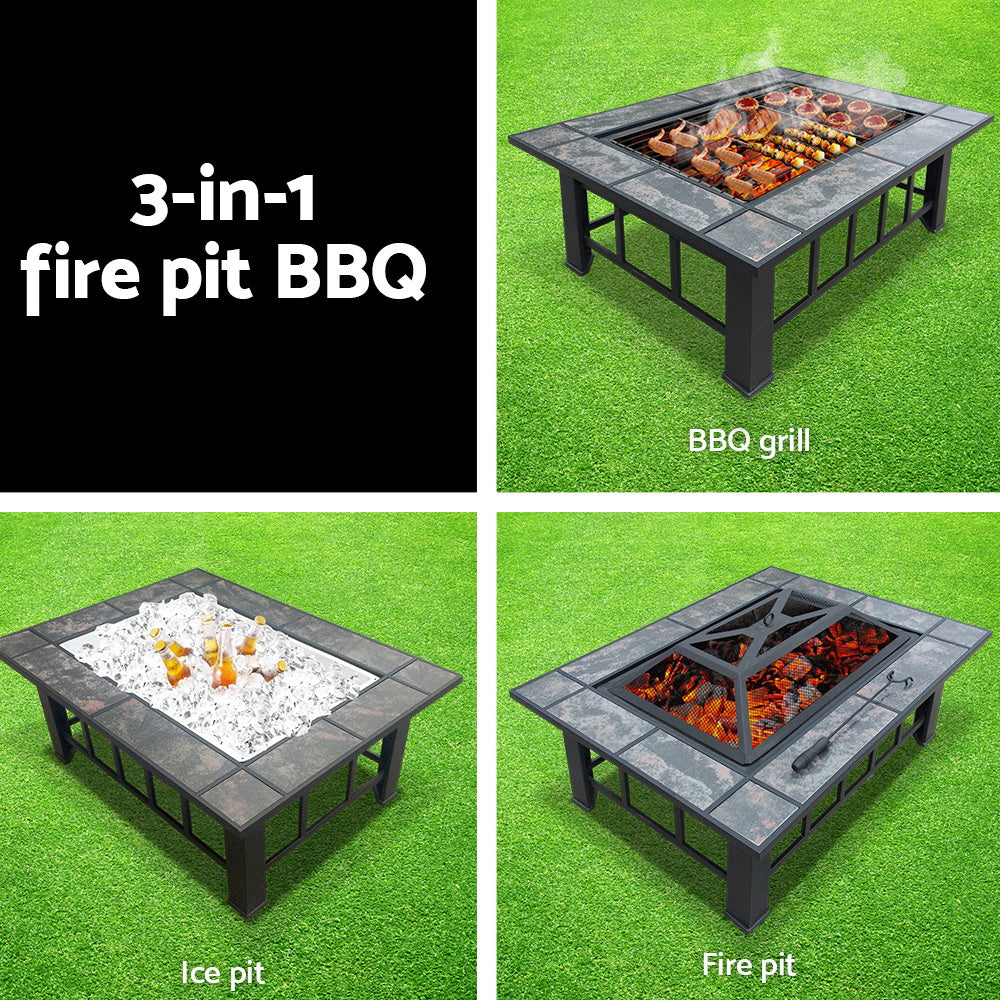 Grillz Outdoor Fire Pit BBQ Table Grill Fireplace with Ice Tray