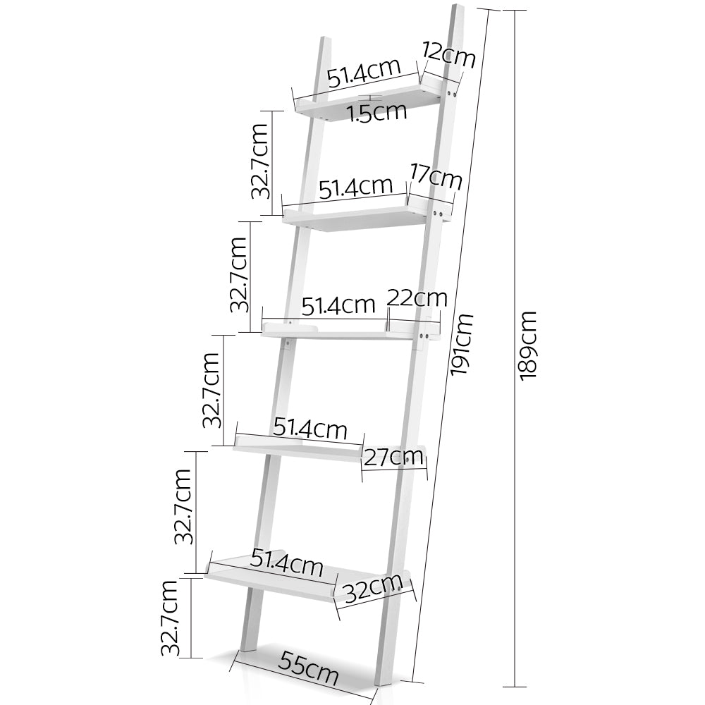 Artiss 5 Tier Wooden Ladder Wall Shelf Rack - White