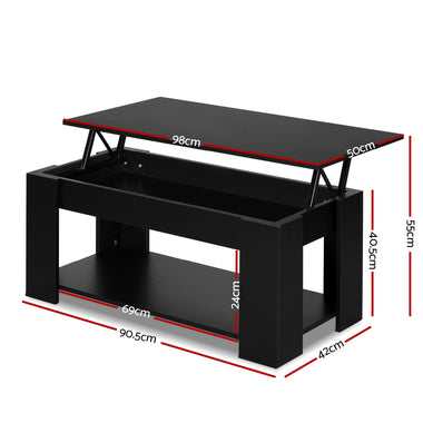 Artiss Lift Up Top Coffee Table Storage Shelf Black