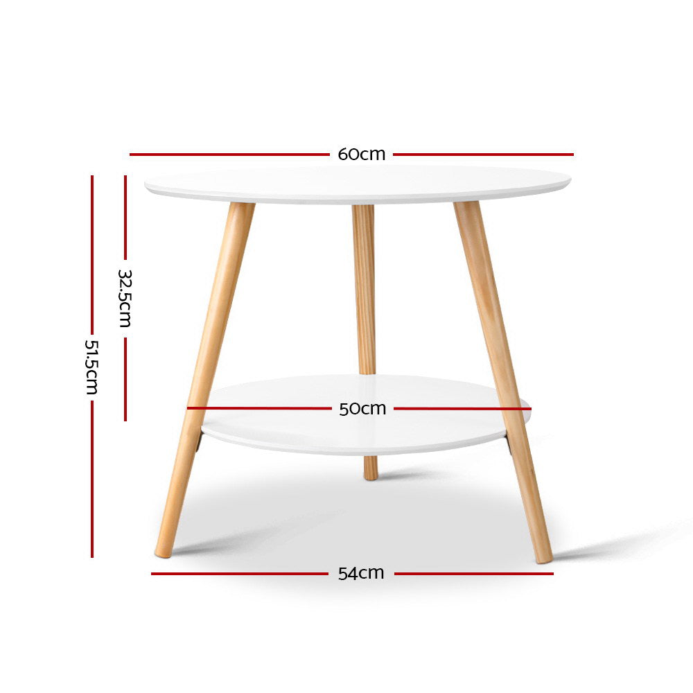 Artiss 2 Tier Side Table - White