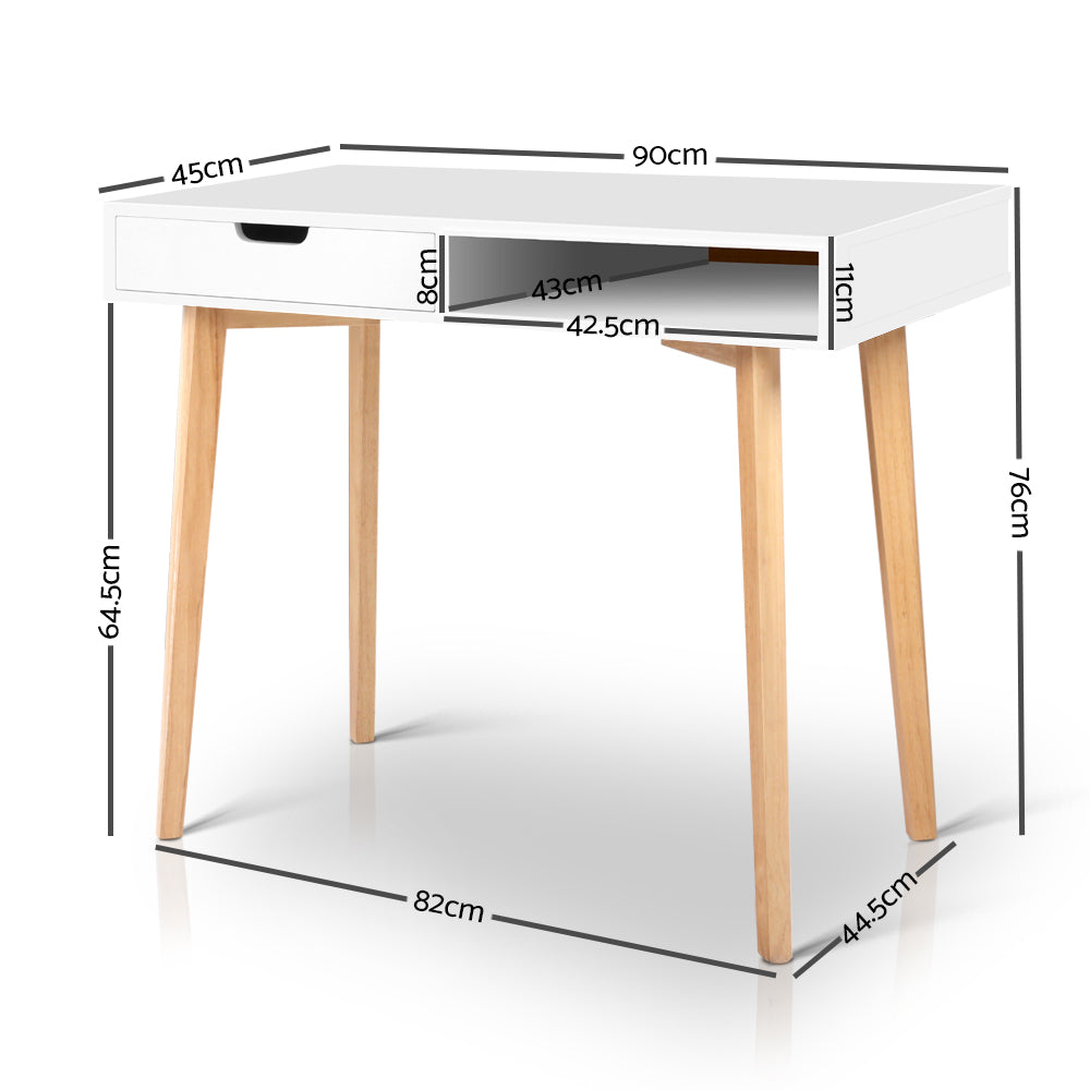 Artiss Wood Computer Desk with Drawers - White