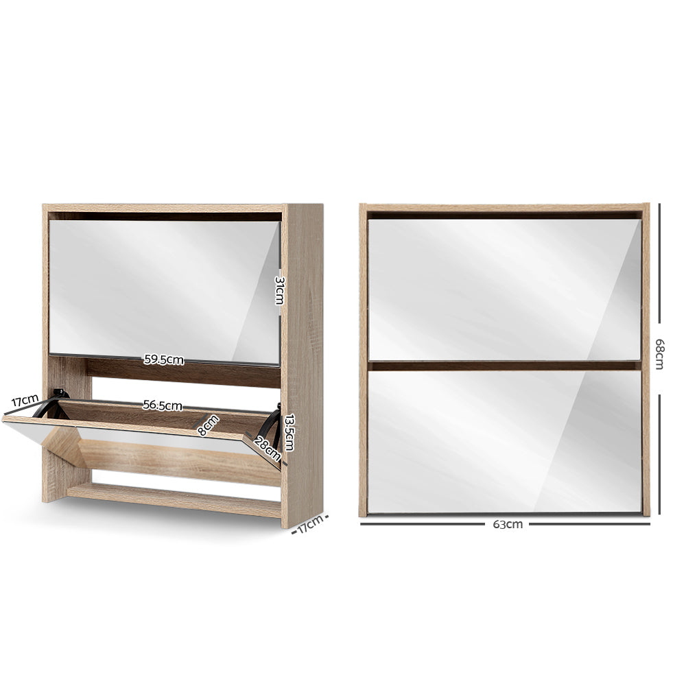 Artiss Mirrored Wooden Shoe Cabinet Rack