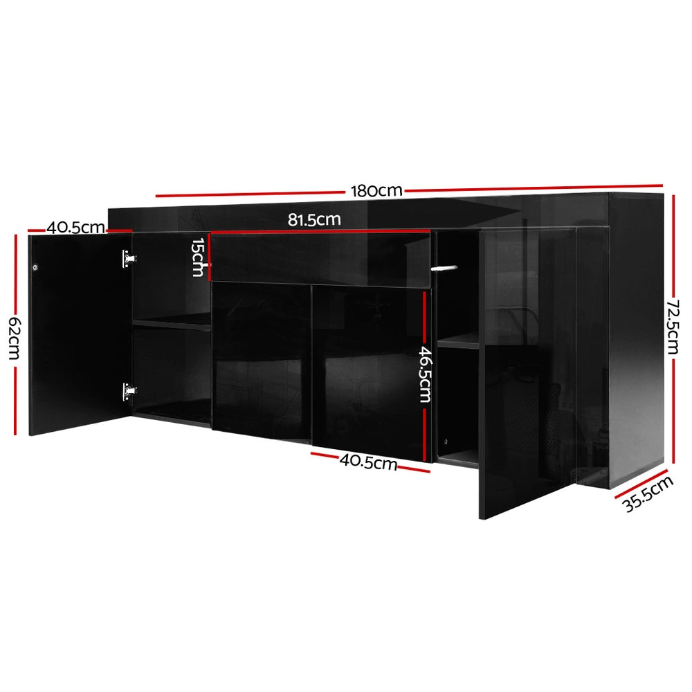 Artiss Sideboard Buffet High Gloss Storage Cabinet 4 Doors Cupboard Hall Black