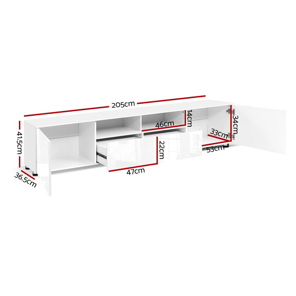 Artiss TV Cabinet Entertainment Unit Stand High Gloss Furniture 205cm White