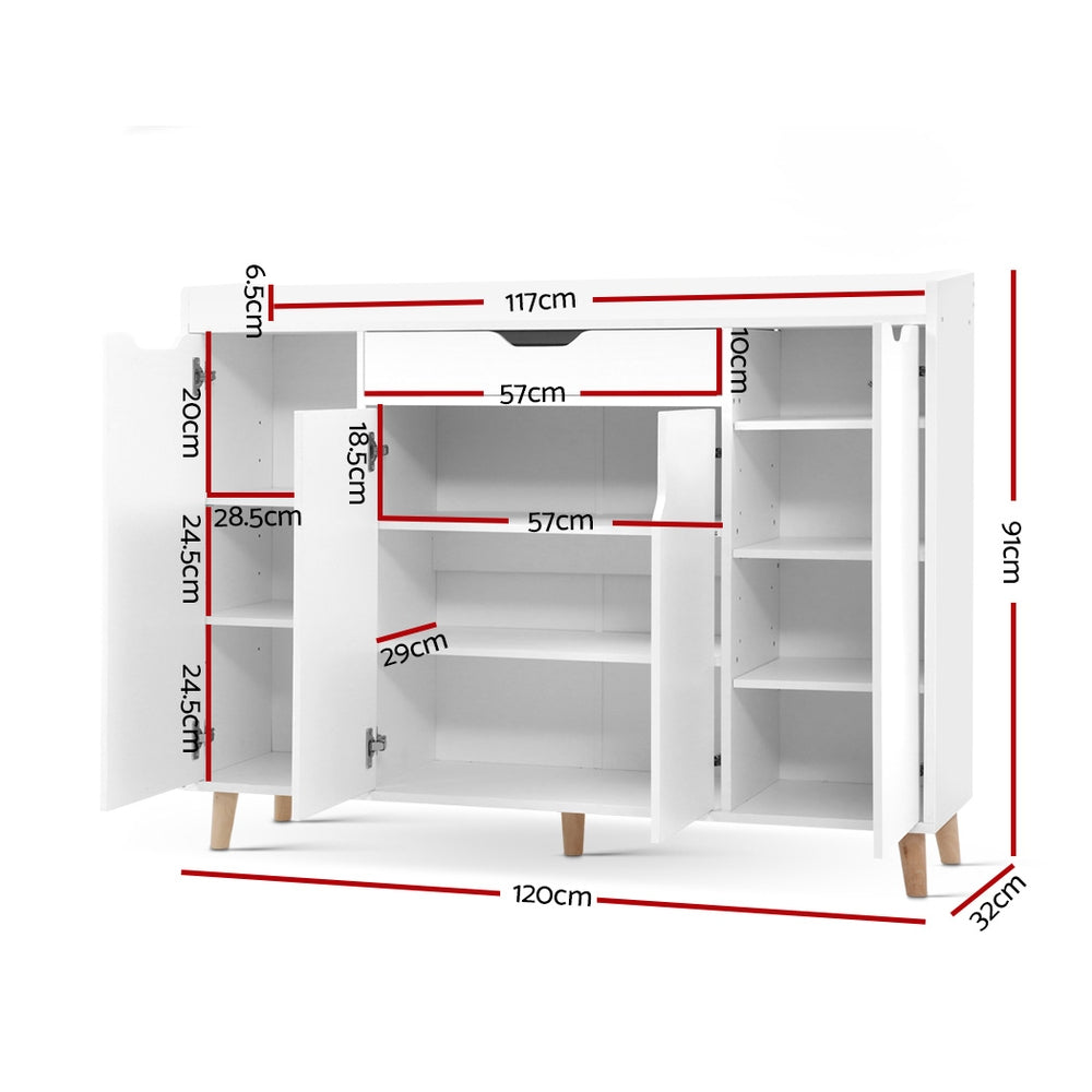 Artiss Shoe Cabinet Shoes Storage Rack 120cm Organiser White Drawer Cupboard