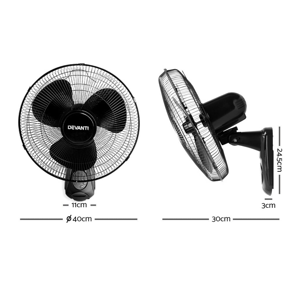 Devanti 40cm 16" Wall Mountable Fan - Black