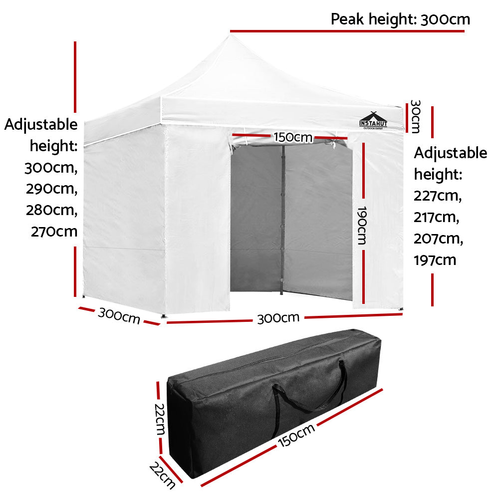 Instahut Aluminium Pop Up Gazebo Outdoor Folding Marquee Tent 3x3m White