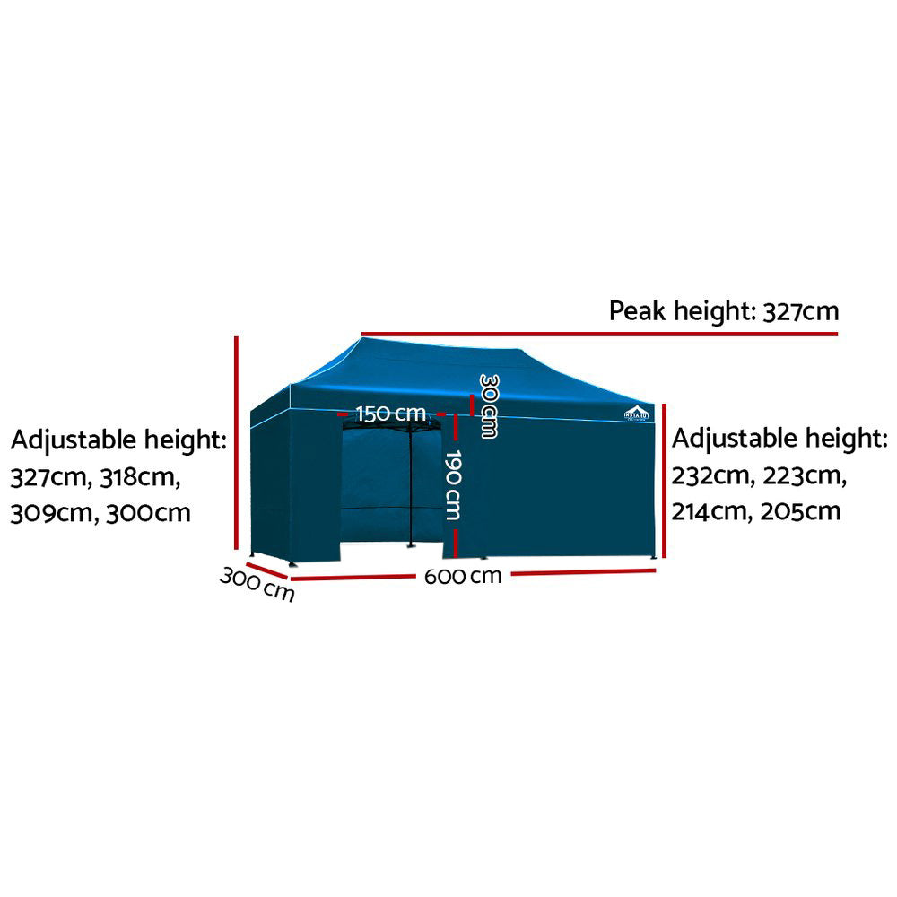 Instahut Outdoor Pop Up Gazebo 3x6m Wedding Marquee Tent Wall Gazebos Sailor Blue