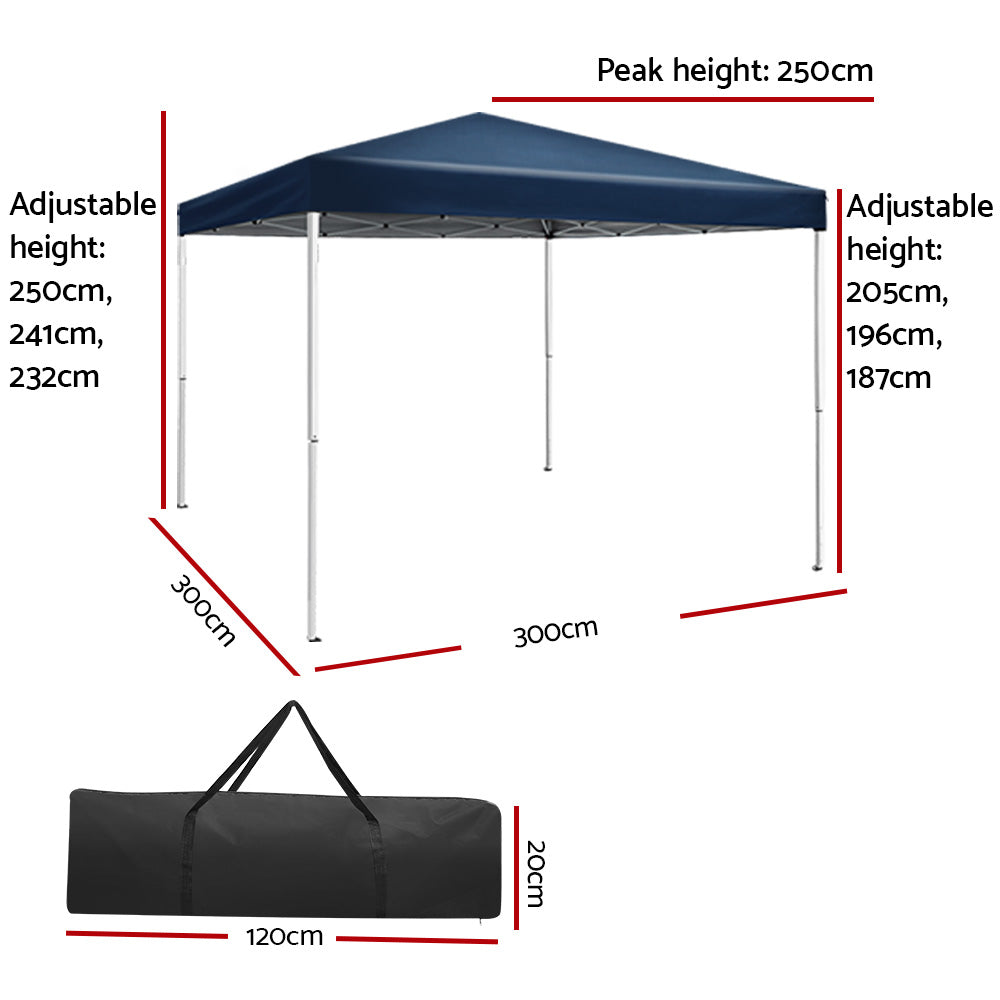Instahut 3x3m Pop Up Gazebo Outdoor Marquee Tent Wedding Party Canopy Blue