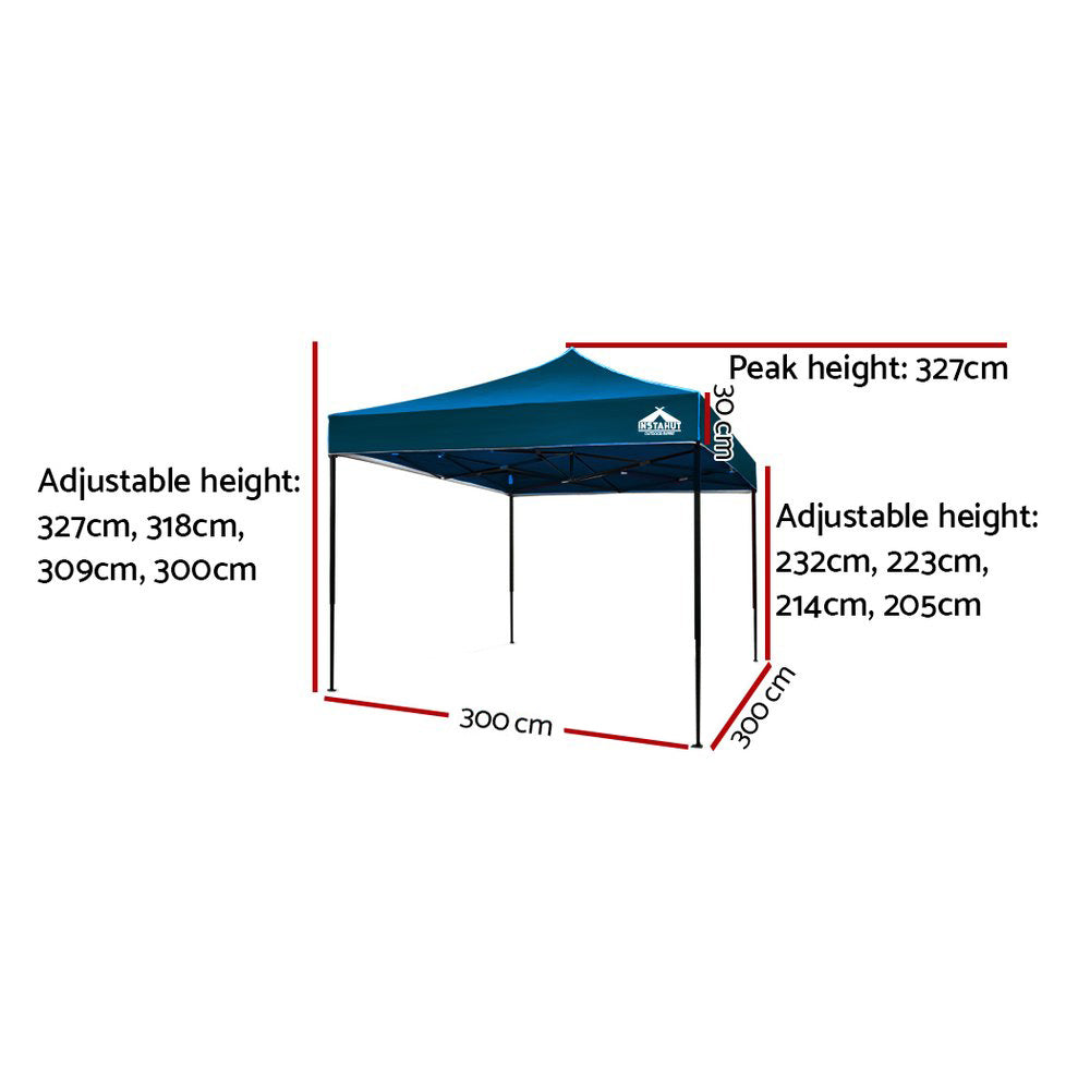 Instahut Pop Up Gazebo 3x3m Tent Folding Wedding Marquee Gazebos Sailor BLue