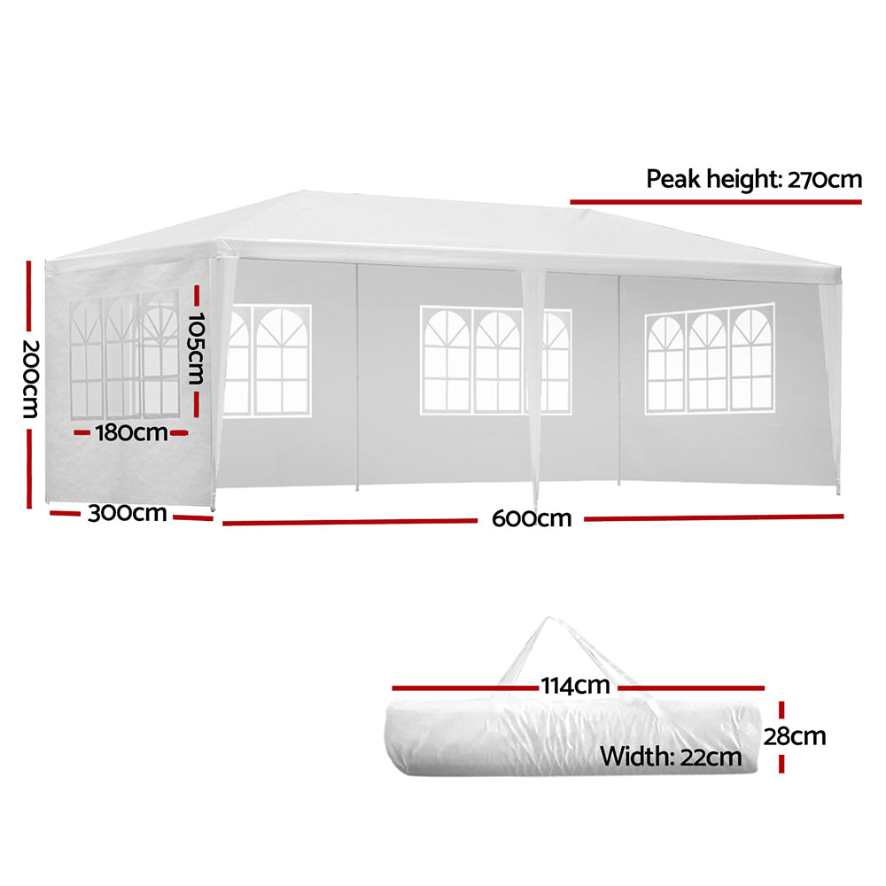 Instahut 3x6m Gazebo Party Wedding Marquee Event Tent Shade Canopy White