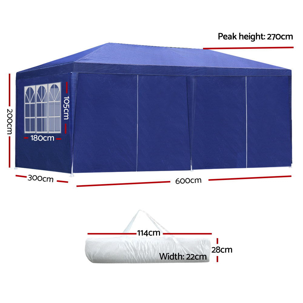 Instahut 3x6m Gazebo Tent Party Wedding Marquee Event Outdoor Camping Blue 6 Panels