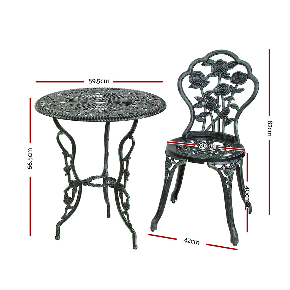 Gardeon Outdoor Furniture Chairs Table 3pc Aluminium Bistro Green