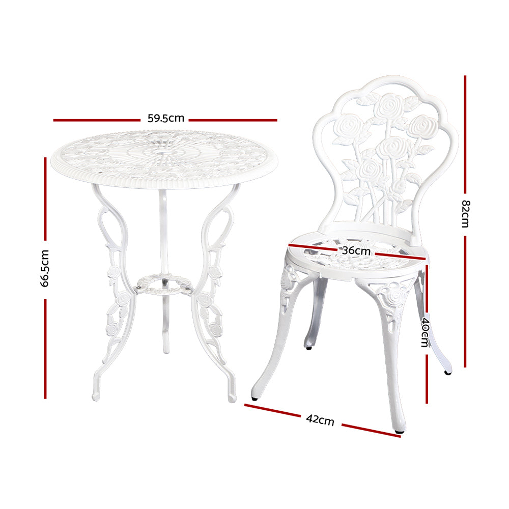 Gardeon Outdoor Furniture Chairs Table 3pc Aluminium Bistro White