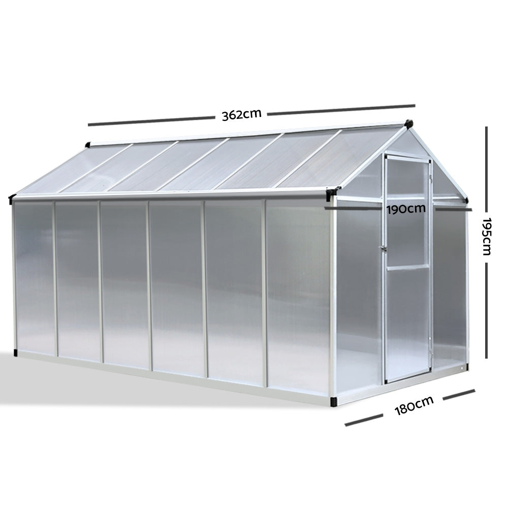 Greenfingers 3.62x1.9M Hobby Polycarbonate Aluminium Greenhouse Garden Grow Plant