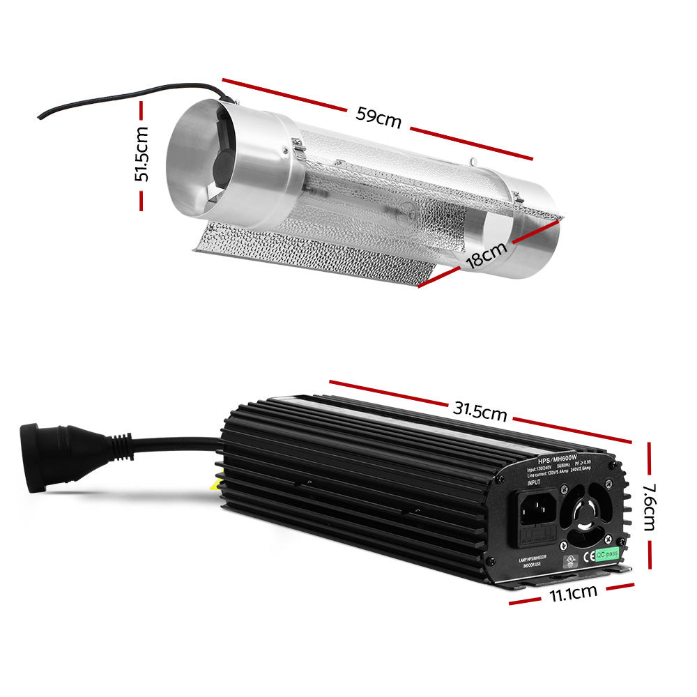 Greenfingers 600W HPS MH Grow Light Kit Digital Ballast TUBE Reflector Hydroponic Grow System