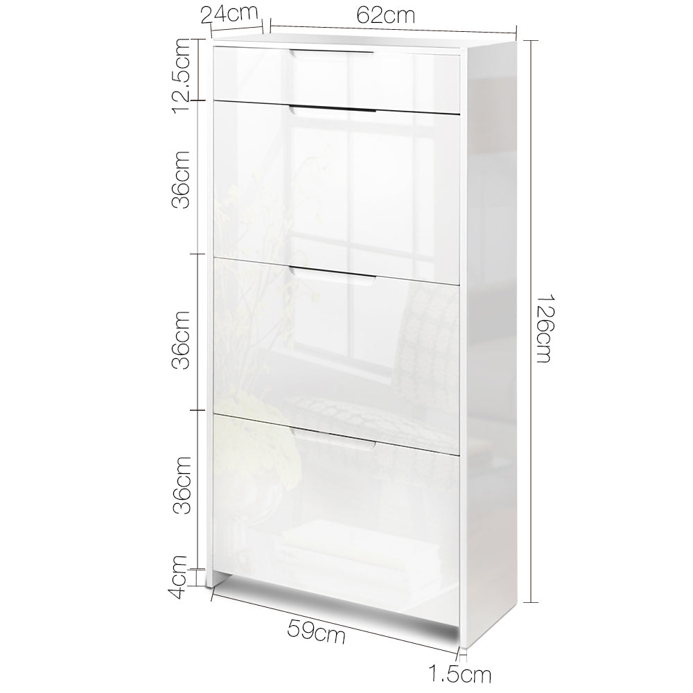 Artiss 24 Pair High Gloss Wooden Shoe Cabinet - White