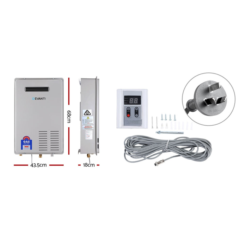 Devanti LPG Gas Water Heater 20L Home Instant Hot Outdoor Household Grey