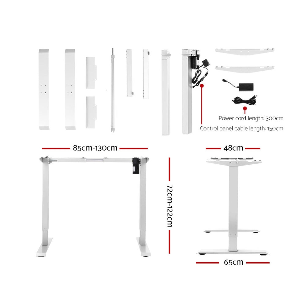 Electric Motorised Height Adjustable Standing Desk - White Frame with 100cm Natural Oak Top