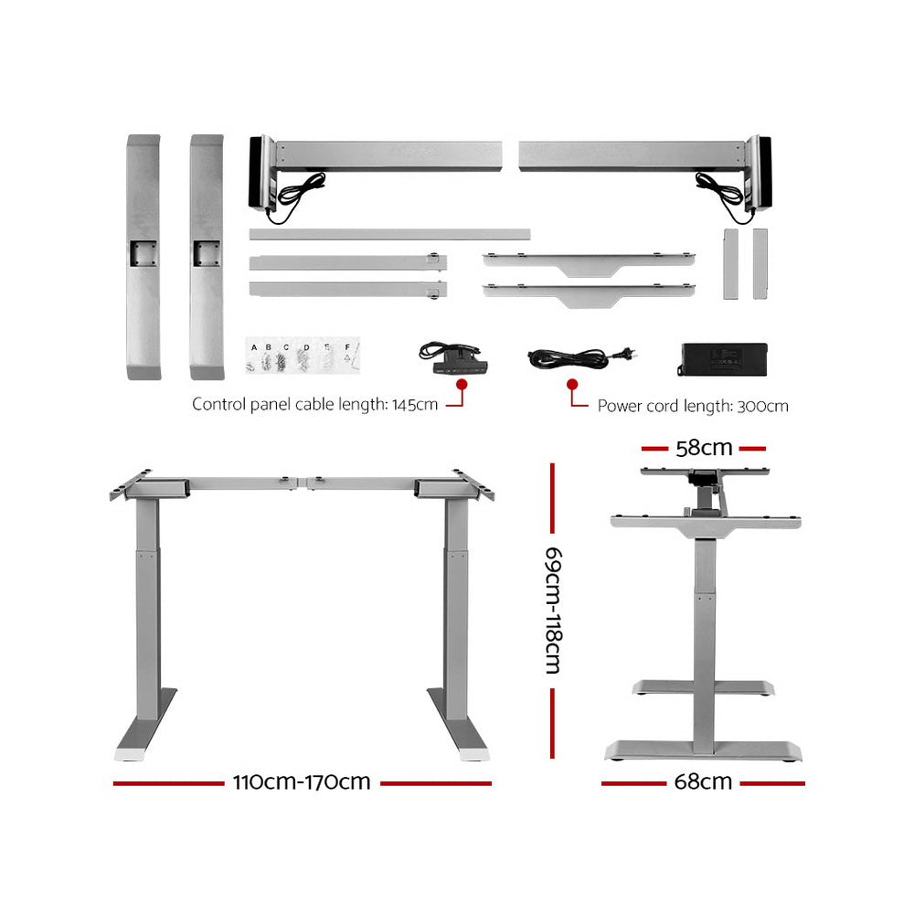 Artiss Height Adjustable Standing Desk Sit Stand Motorised Electric Roskos III Grey Black