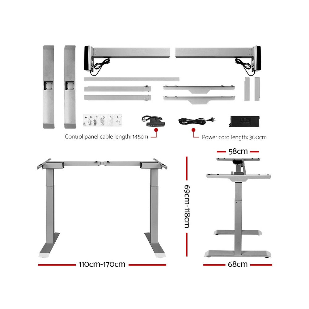 Electric Motorised Height Adjustable Standing Desk - Grey Frame with 160cm Walnut Top