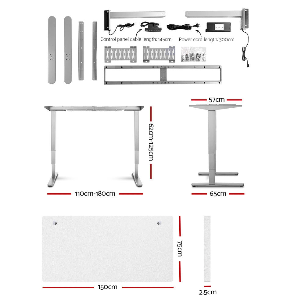 Artiss Height Adjustable Standing Desk Sit Stand Motorised Electric Roskos III Grey White