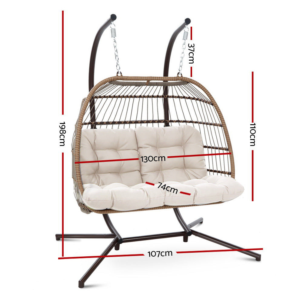 Gardeon Outdoor Furniture Hanging Swing Chair Stand Egg Hammock Rattan Wicker Latte