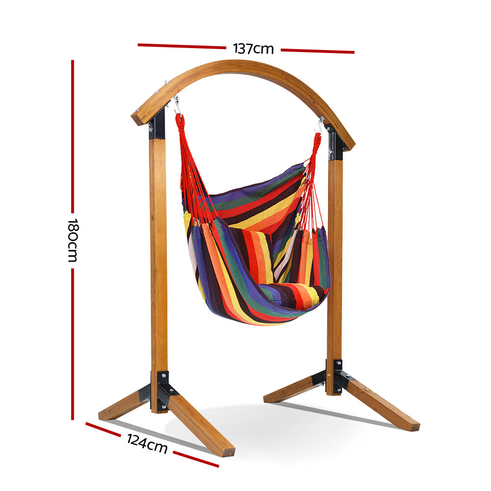 Gardeon Outdoor Swing Chair Timber Hammock Pillow Patio Wooden Bench Furniture