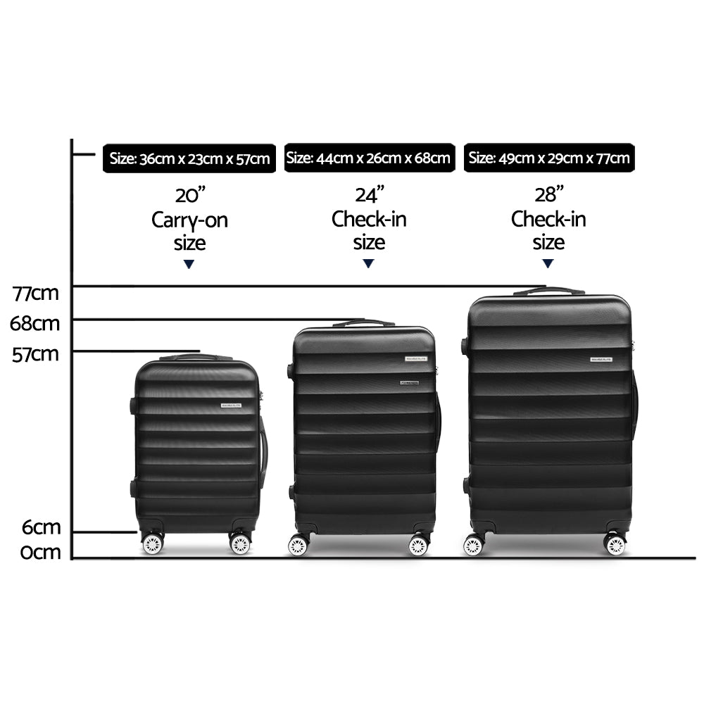 Wanderlite 3 Piece Lightweight Hard Suit Case Luggage Black