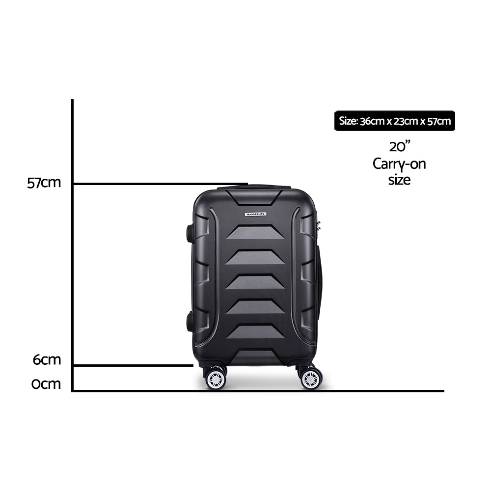 Wanderlite 20" Luggage Sets Suitcase Trolley Travel Hard Case Lightweight Black