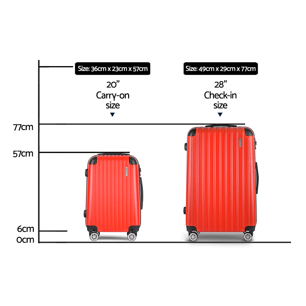 Wanderlite 2 Piece Lightweight Hard Suit Case Luggage Red