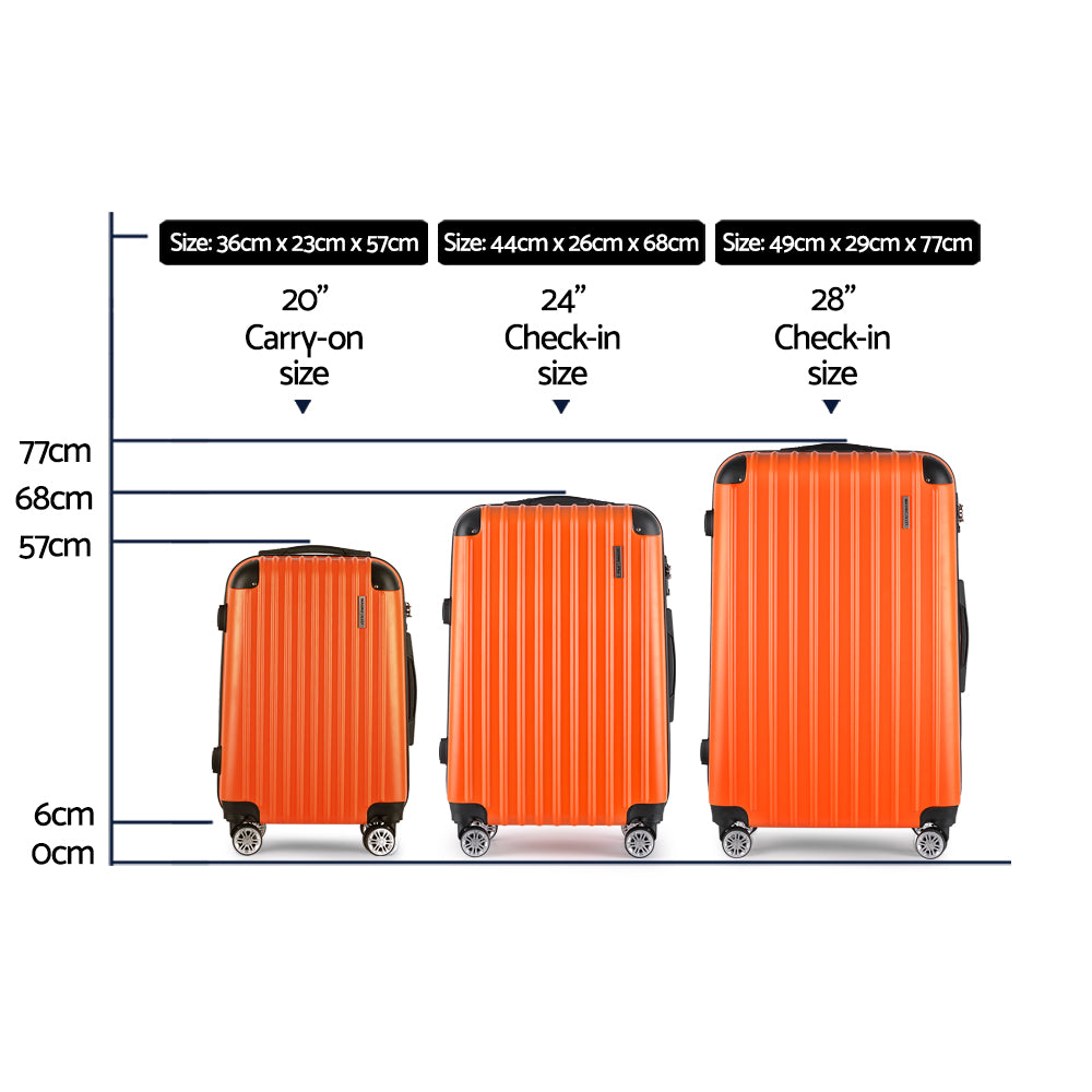 Wanderlite 3 Piece Lightweight Hard Suit Case Luggage Orange