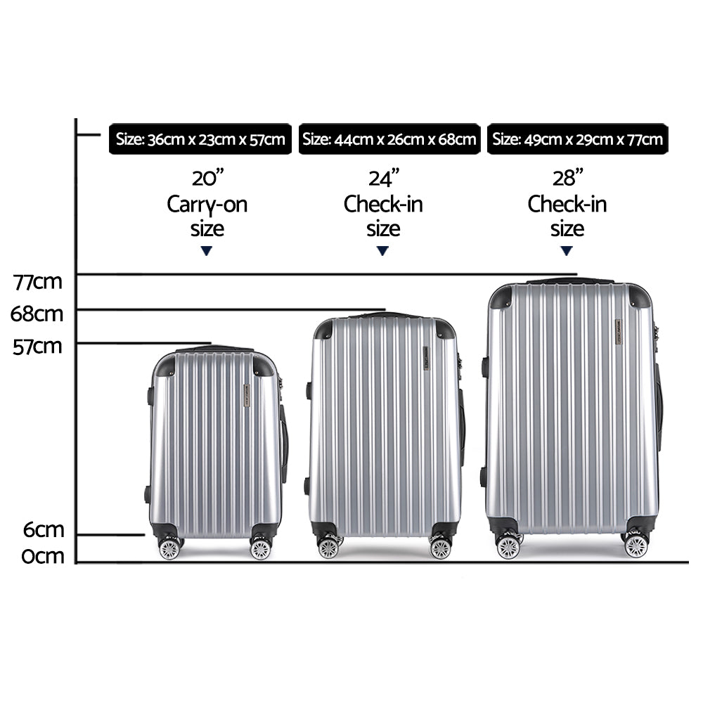 Wanderlite 3 Piece Lightweight Hard Suit Case Luggage Silver