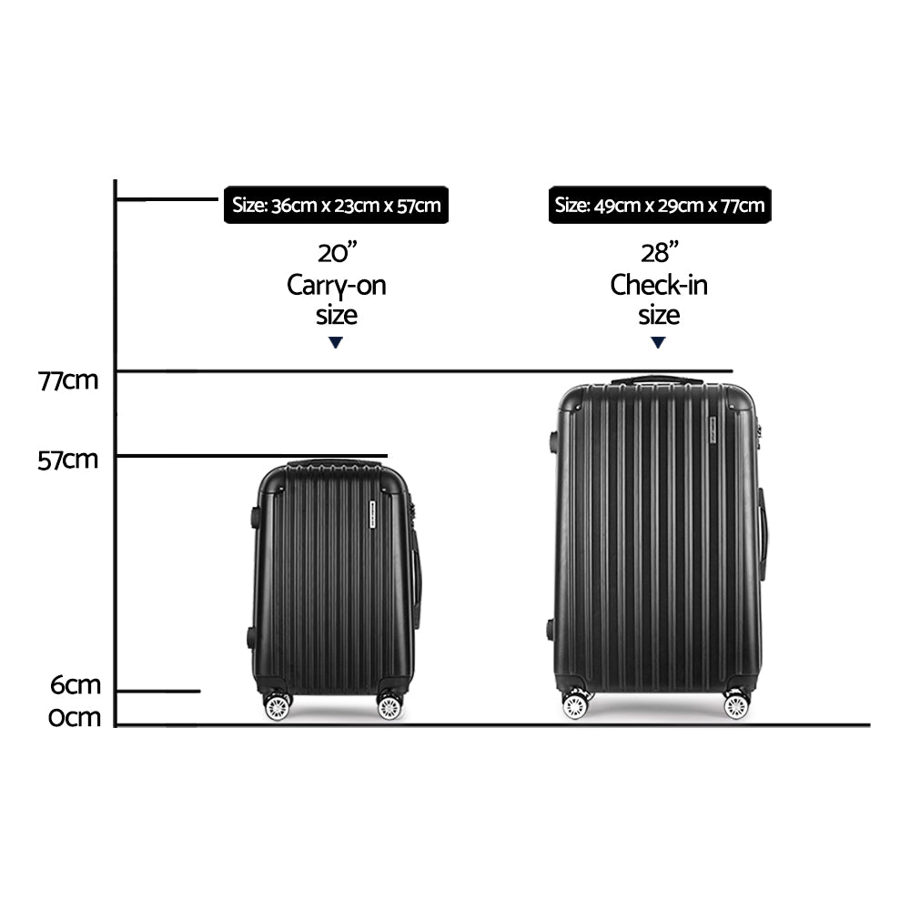 Wanderlite 2PCS Carry On Luggage Sets Suitcase Travel Hard Case Lightweight Black