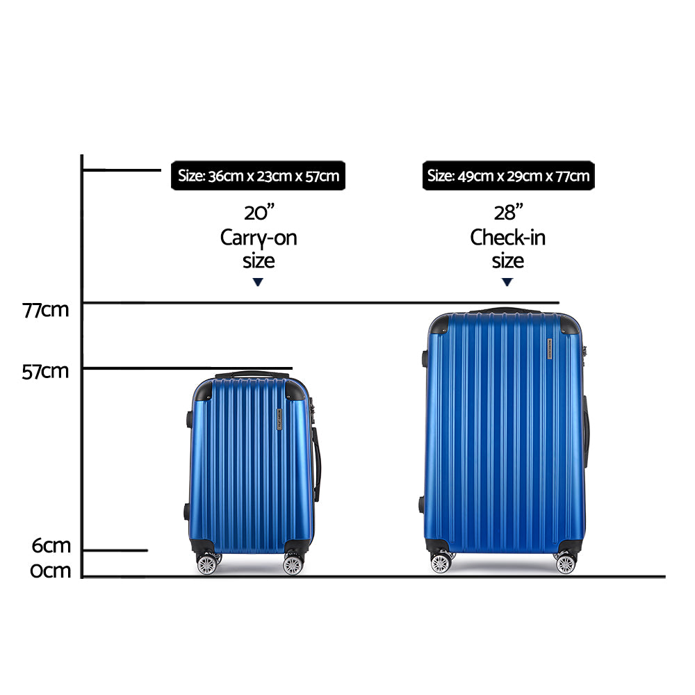 Wanderlite 2PCS Carry On Luggage Sets Suitcase Travel Hard Case Lightweight Blue