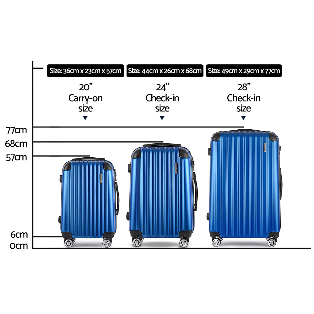 Wanderlite 3 Piece Luggage Suitcase Trolley - Blue