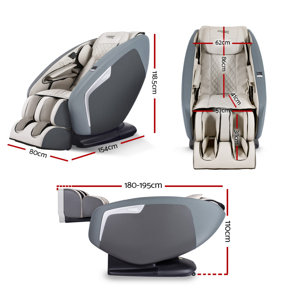 Livemor 4D Electric Massage Chair Shiatsu SL Track Full Body 52 Air Bags Navy Grey